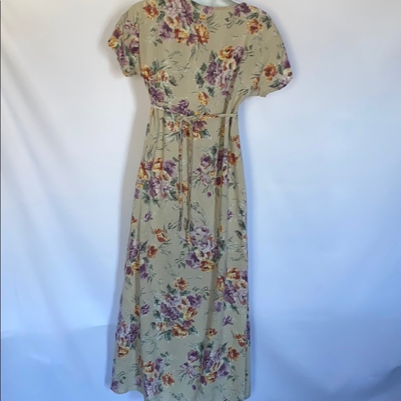 Vintage 90s Grunge button short sleeve shirt light floral maxi dress tie… - Picture 5 of 10
